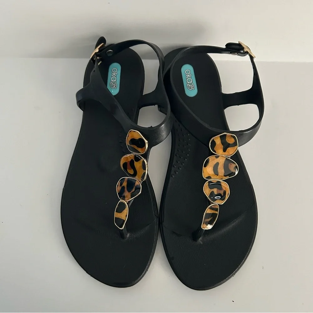 OKA b. Black Sandals with Leopard Print Stones - Picture 3 of 4